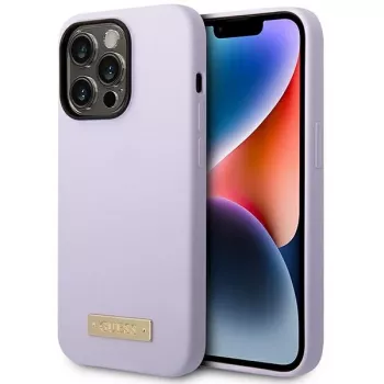 Guess GUHMP14LSBPLU Funda rígida de silicona con placa de logo para Apple iPhone 14 Pro 6,1