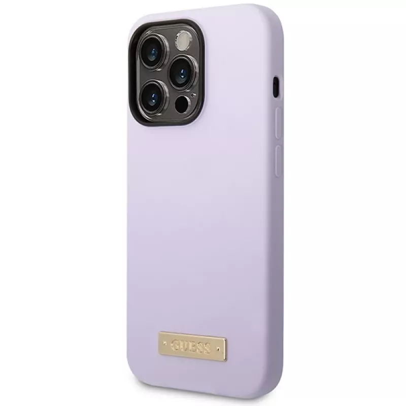 Guess GUHMP14LSBPLU Funda rígida de silicona con placa de logo para Apple iPhone 14 Pro 6,1