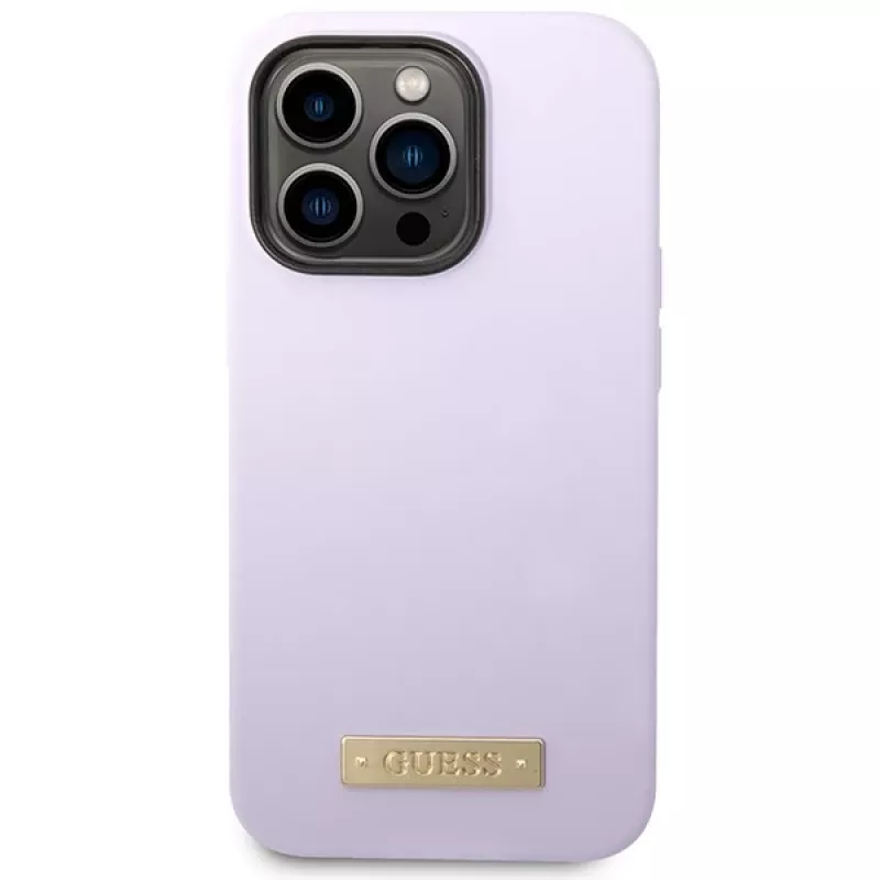Guess GUHMP14LSBPLU Funda rígida de silicona con placa de logo para Apple iPhone 14 Pro 6,1