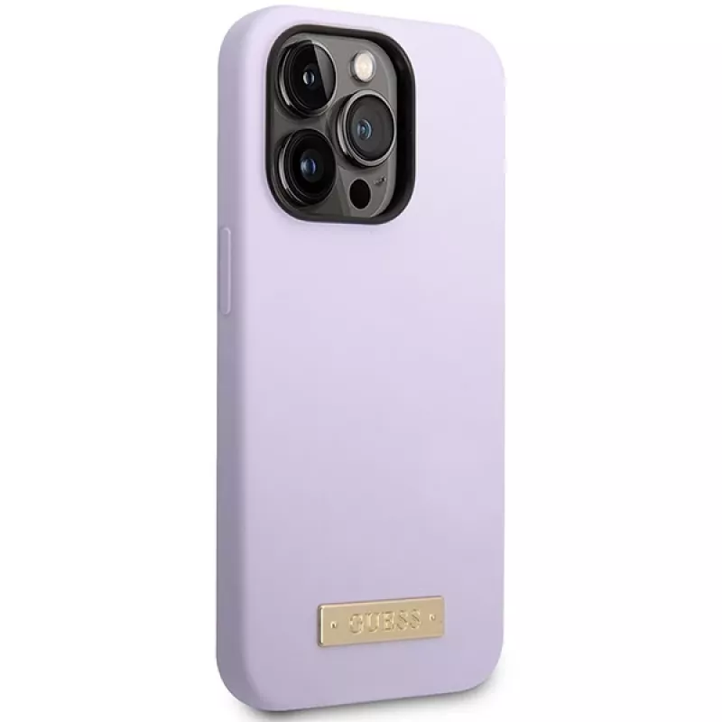 Guess GUHMP14LSBPLU Funda rígida de silicona con placa de logo para Apple iPhone 14 Pro 6,1