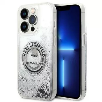 Karl Lagerfeld Funda rígida Liquid Glitter RSG Silver para iPhone 14 Pro 6,1