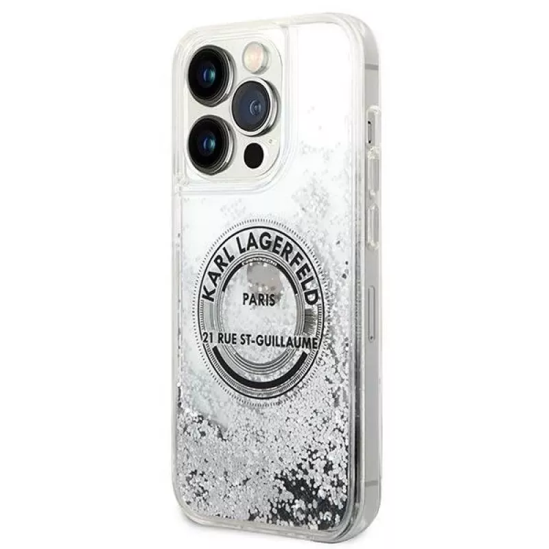Karl Lagerfeld Funda rígida Liquid Glitter RSG Silver para iPhone 14 Pro 6,1