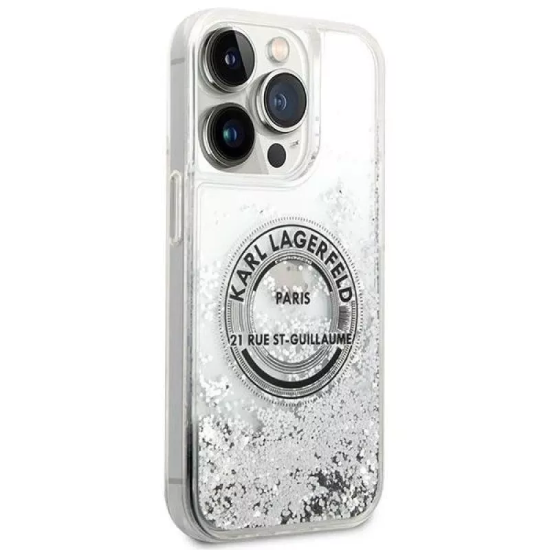 Karl Lagerfeld Funda rígida Liquid Glitter RSG Silver para iPhone 14 Pro 6,1