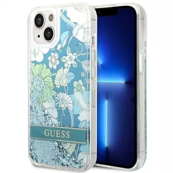 Guess GUHCP14SLFLSN Funda rígida Flower Liquid Glitter para Apple iPhone 13 / 14 / 15 6,1 inch - verde
