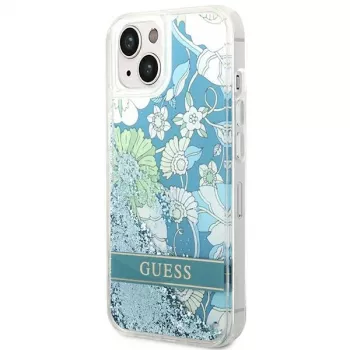 Guess GUHCP14SLFLSN Funda rígida Flower Liquid Glitter para Apple iPhone 13 / 14 / 15 6,1 inch - verde