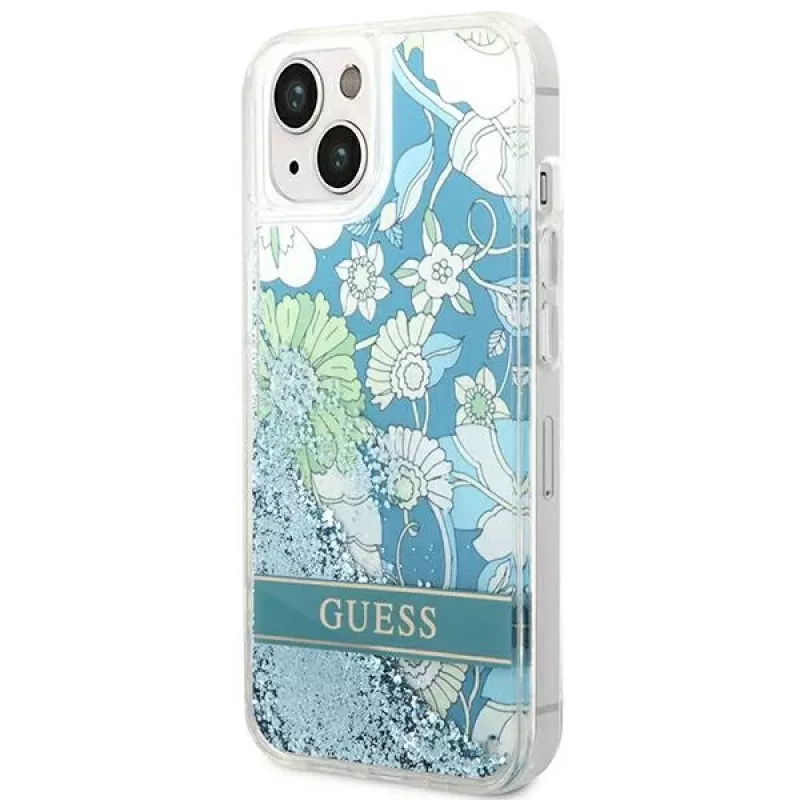 Guess GUHCP14SLFLSN Funda rígida Flower Liquid Glitter para Apple iPhone 13 / 14 / 15 6,1