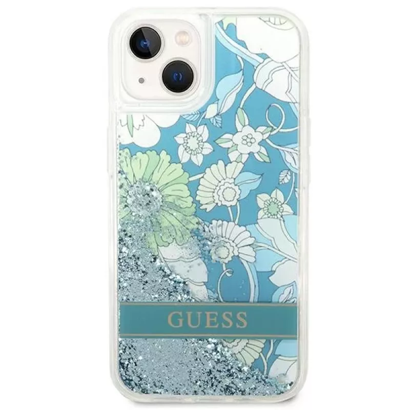 Guess GUHCP14SLFLSN Funda rígida Flower Liquid Glitter para Apple iPhone 13 / 14 / 15 6,1