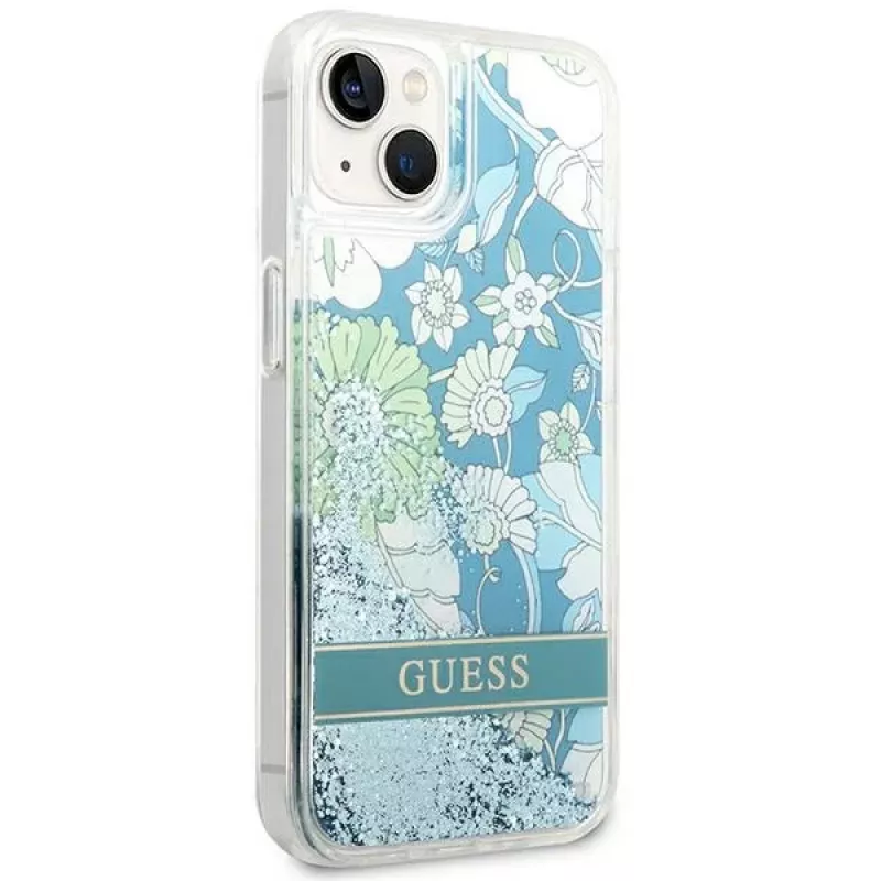 Guess GUHCP14SLFLSN Funda rígida Flower Liquid Glitter para Apple iPhone 13 / 14 / 15 6,1