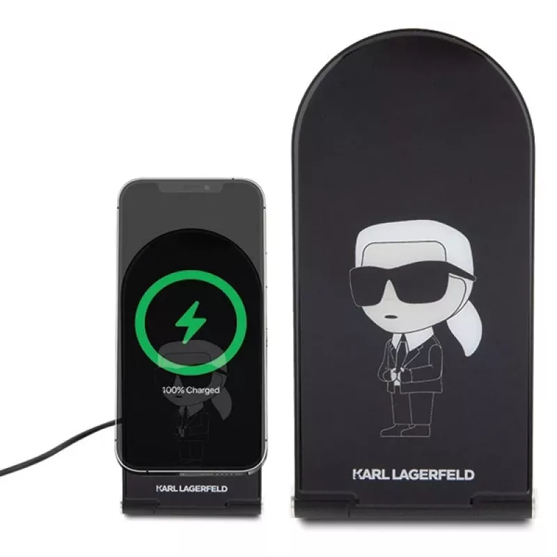Karl Lagerfeld cargador inalámbrico plegable 2 en 1 15W negro Ikonik MagSafe