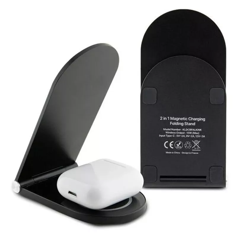 Karl Lagerfeld cargador inalámbrico plegable 2 en 1 15W negro Ikonik MagSafe