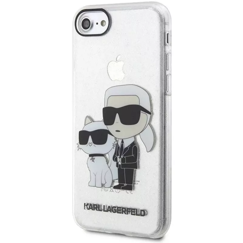 Karl Lagerfeld KLHCI8HNKCTGT Funda rígida transparente Glitter Karl & Choupette para iPhone 7/8/SE 2020 / SE 2022