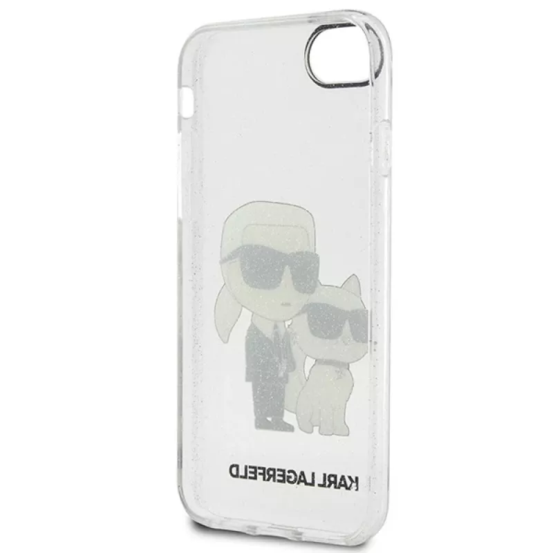 Karl Lagerfeld KLHCI8HNKCTGT Funda rígida transparente Glitter Karl & Choupette para iPhone 7/8/SE 2020 / SE 2022