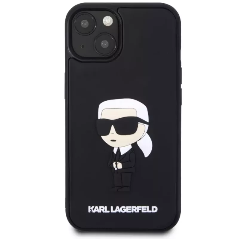 Karl Lagerfeld KLHCP14M3DRKINK Funda rígida de goma Ikonik 3D para iPhone 14 Plus / 15 Plus 6.7 Negra