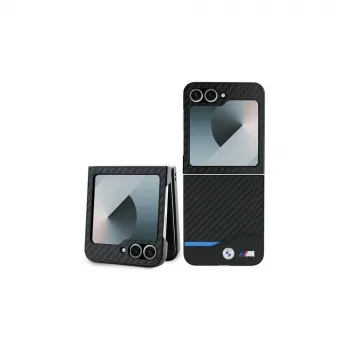 BMW Funda rígida Carbon Blue Line para Samsung Galaxy Z Flip6 / Z Flip7 FE - Negra
