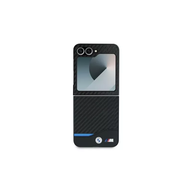 BMW Funda rígida Carbon Blue Line para Samsung Galaxy Z Flip6 / Z Flip7 FE - Negra