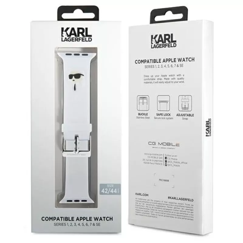 Karl Lagerfeld Pulsera 3D Rubber Karl Head para Apple Watch 42/44/45/49mm Blanca