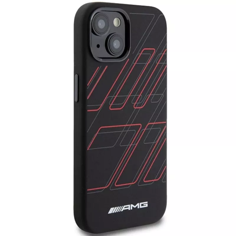 AMG AMHMP15M23SSPK Funda rígida de silicona con gran patrón de rombos MagSafe para iPhone 15 Plus / 14 Plus 6.7 Negra