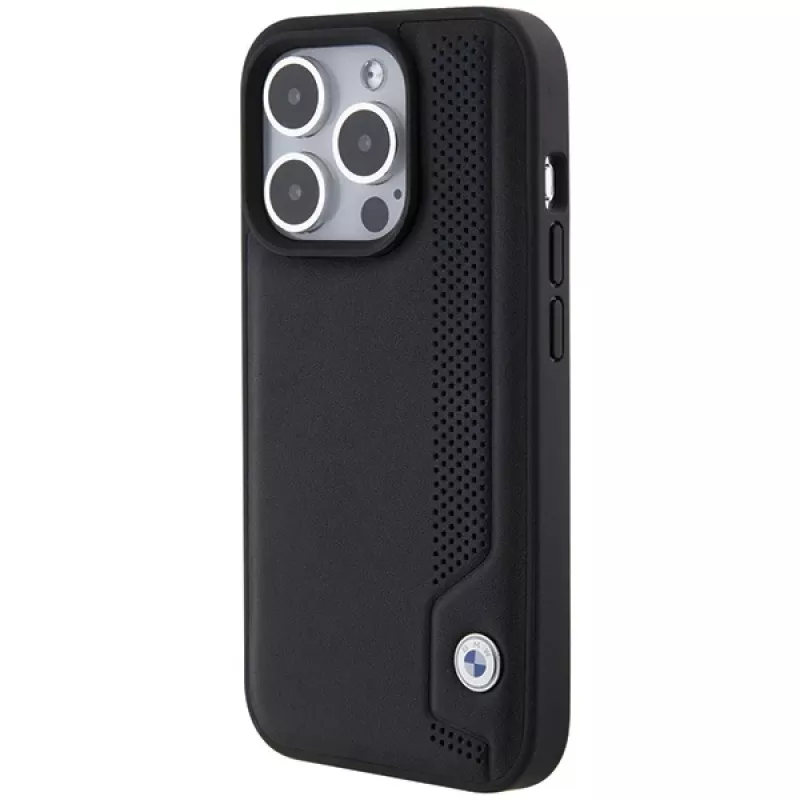 BMW BMHCP15X22RBDK Funda rígida de piel Blue Dots para iPhone 15 Pro Max 6,7 inch Negra