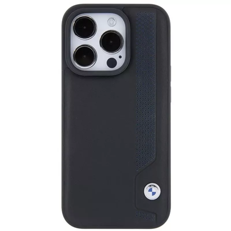 BMW BMHCP15X22RBDK Funda rígida de piel Blue Dots para iPhone 15 Pro Max 6,7 inch Negra