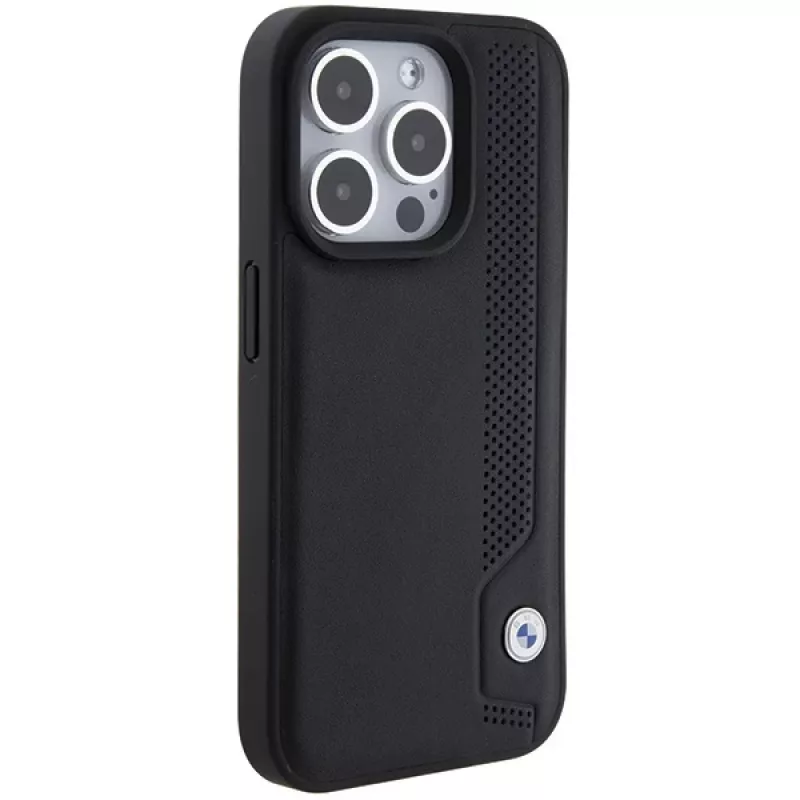 BMW BMHCP15X22RBDK Funda rígida de piel Blue Dots para iPhone 15 Pro Max 6,7 inch Negra
