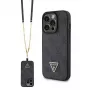 GUESS Funda PU 4G Strass Triangle Metal + correa para iPhone 15 Pro Negra