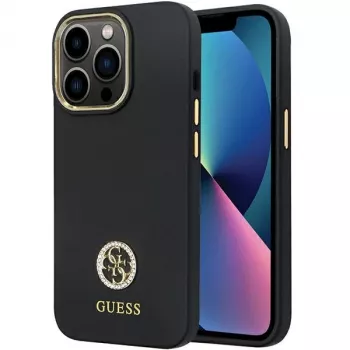 Guess GUHCP13LM4DGPK Funda rígida de silicona para iPhone 13 Pro / 13 Logo Strass 4G Negra