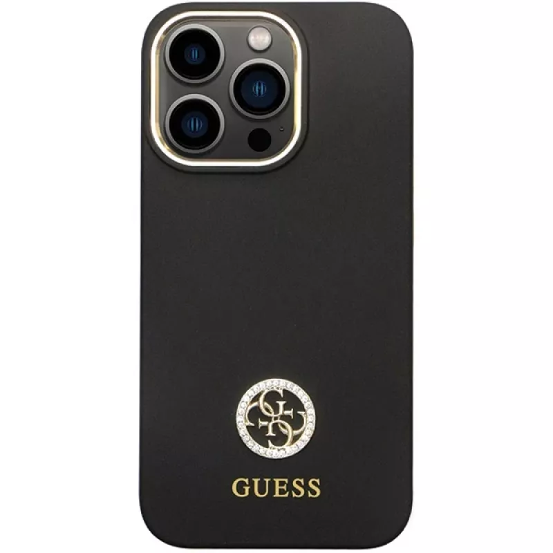 Guess GUHCP13LM4DGPK Funda rígida de silicona para iPhone 13 Pro / 13 Logo Strass 4G Negra