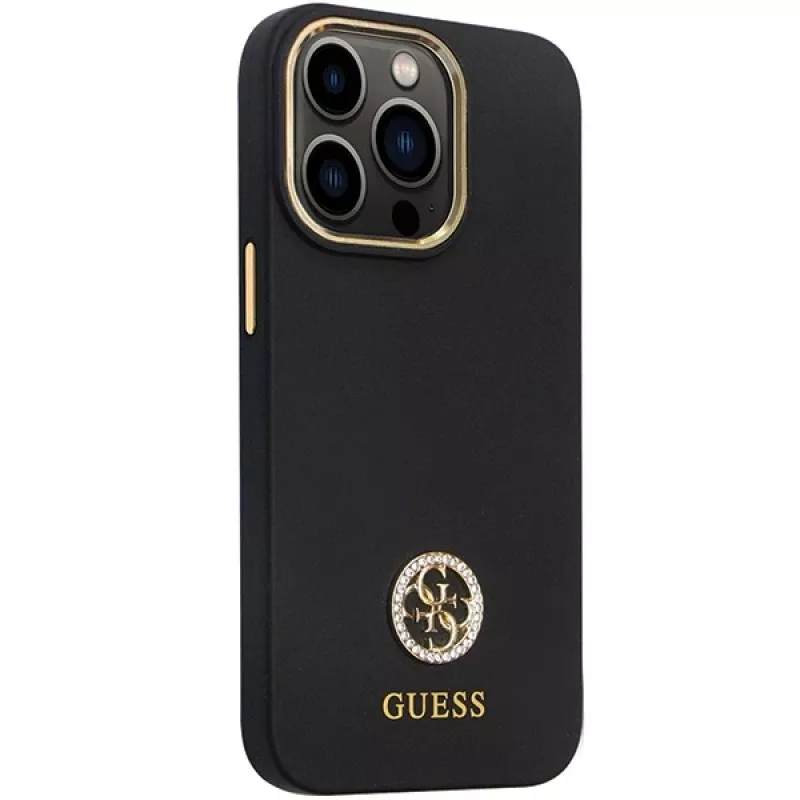 Guess GUHCP13LM4DGPK Funda rígida de silicona para iPhone 13 Pro / 13 Logo Strass 4G Negra