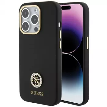 Guess GUHCP15XM4DGPK Funda rígida de silicona Logo Strass 4G Funda trasera para Apple iPhone 15 Pro Max 6,7
