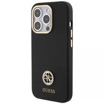 Guess GUHCP15XM4DGPK Funda rígida de silicona Logo Strass 4G Funda trasera para Apple iPhone 15 Pro Max 6,7