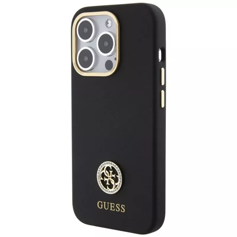 Guess GUHCP15XM4DGPK Funda rígida de silicona Logo Strass 4G Funda trasera para Apple iPhone 15 Pro Max 6,7
