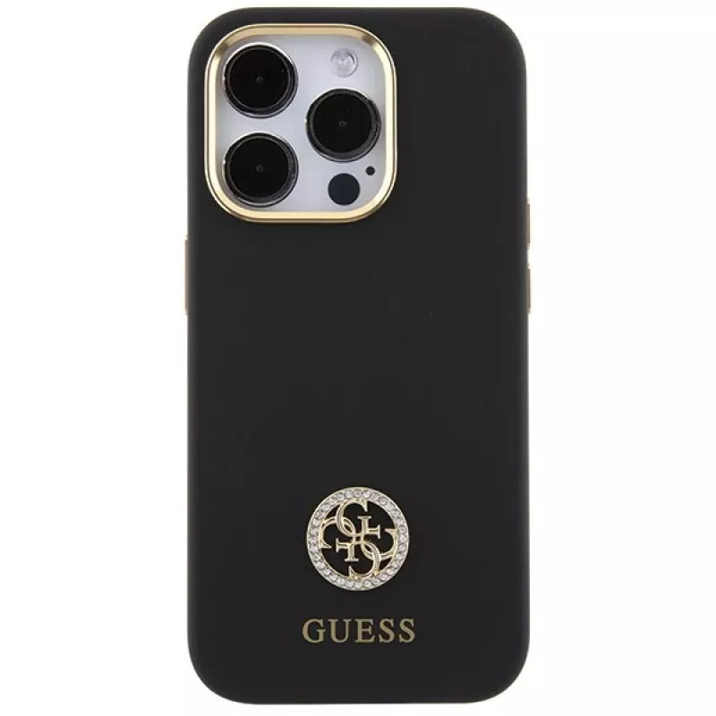 Guess GUHCP15XM4DGPK Funda rígida de silicona Logo Strass 4G Funda trasera para Apple iPhone 15 Pro Max 6,7