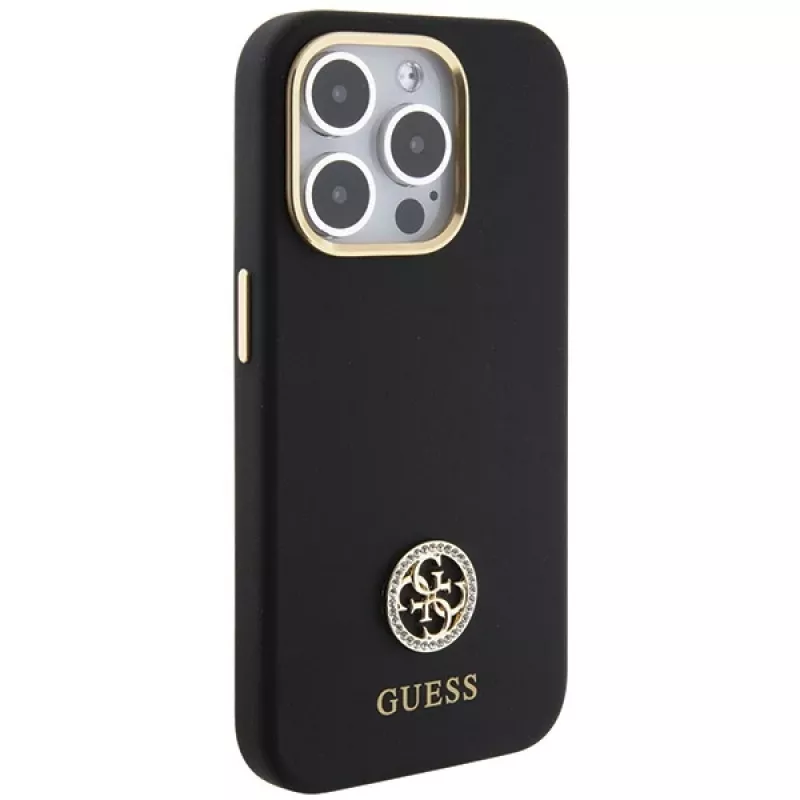 Guess GUHCP15XM4DGPK Funda rígida de silicona Logo Strass 4G Funda trasera para Apple iPhone 15 Pro Max 6,7