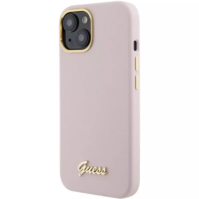 Guess GUHCP15SSMBSLP Funda rígida de silicona Script Metal Logo & Frame para Apple iPhone 15 / 14 / 13 6,1