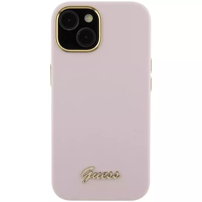 Guess GUHCP15SSMBSLP Funda rígida de silicona Script Metal Logo & Frame para Apple iPhone 15 / 14 / 13 6,1