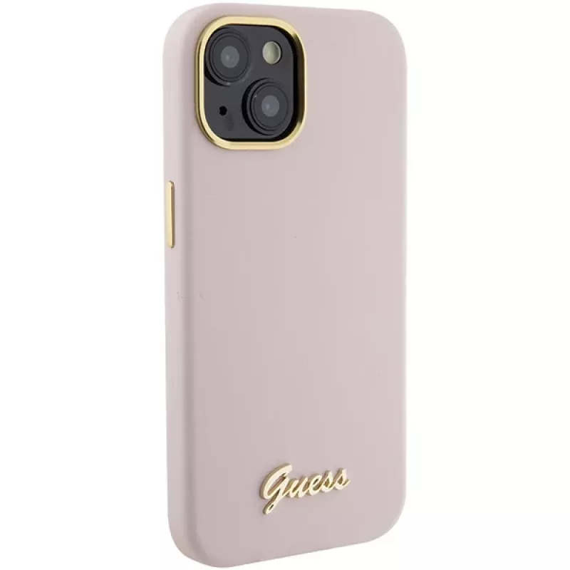 Guess GUHCP15SSMBSLP Funda rígida de silicona Script Metal Logo & Frame para Apple iPhone 15 / 14 / 13 6,1