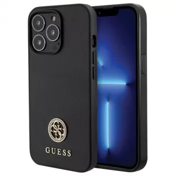 Guess GUHCP13LPS4DGPK Funda rígida para Apple iPhone 13 Pro 6,1 inch Negra con logo de metal y strass