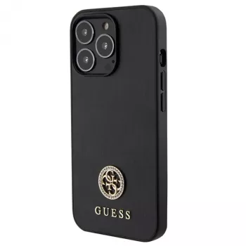 Guess GUHCP13LPS4DGPK Funda rígida para Apple iPhone 13 Pro 6,1 inch Negra con logo de metal y strass