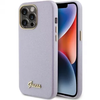 Guess GUHCP15LPGMCSL Funda rígida Glitter Glossy Script para iPhone 15 Pro 6,1