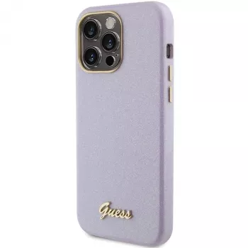 Guess GUHCP15LPGMCSL Funda rígida Glitter Glossy Script para iPhone 15 Pro 6,1