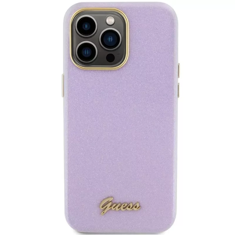 Guess GUHCP15LPGMCSL Funda rígida Glitter Glossy Script para iPhone 15 Pro 6,1