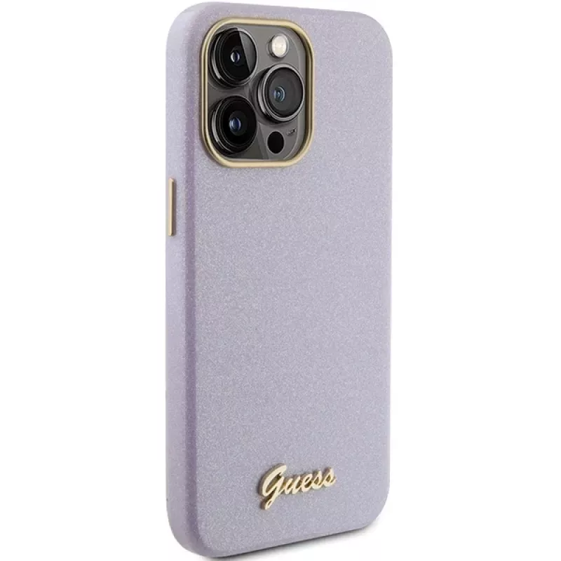 Guess GUHCP15LPGMCSL Funda rígida Glitter Glossy Script para iPhone 15 Pro 6,1