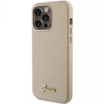 Guess Funda rígida Glitter Glossy Script para iPhone 15 Pro 6,1