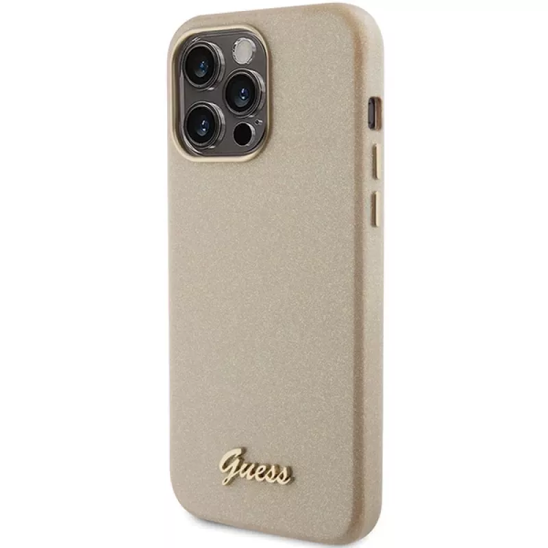 Guess Funda rígida Glitter Glossy Script para iPhone 15 Pro 6,1