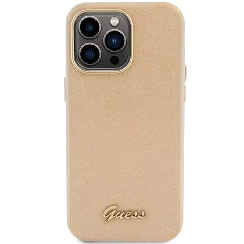 Guess GUHCP15XPGMCSD Funda rígida Glitter Glossy Script para Apple iPhone 15 Pro Max 6,7