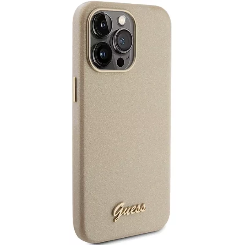 Guess GUHCP15XPGMCSD Funda rígida Glitter Glossy Script para Apple iPhone 15 Pro Max 6,7