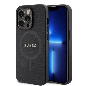 GUESS Funda MagSafe Saffiano PU para iPhone 15 Pro Negro