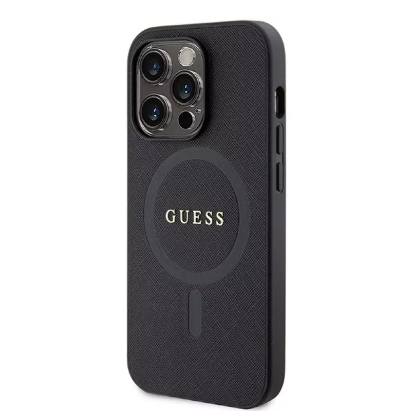 GUESS Funda MagSafe Saffiano PU para iPhone 15 Pro Negro