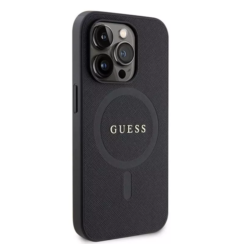 GUESS Funda MagSafe Saffiano PU para iPhone 15 Pro Negro