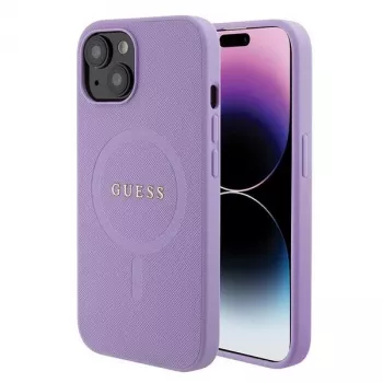 Guess GUHMP15MPSAHMCU Funda rígida MagSafe Saffiano para iPhone 15 Plus / 14 Plus 6,7 inch - Lila